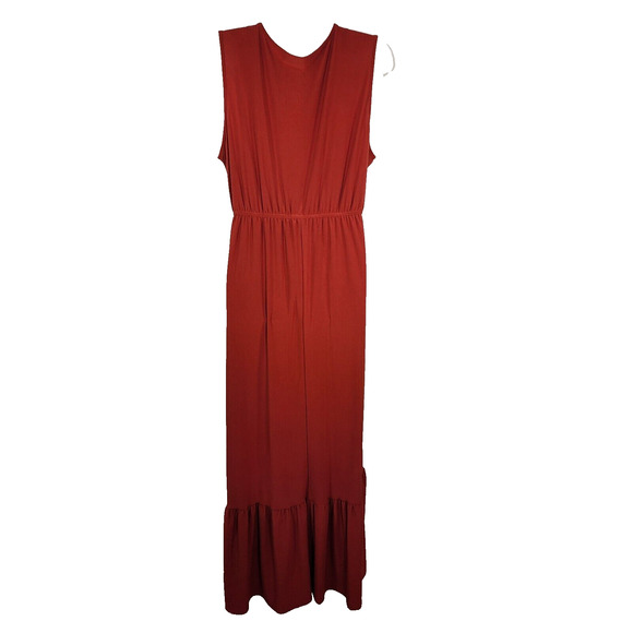 Emma & Michele Women Maxi Dress Medium Red Empire Waist Sleeveless V Neck Hi Low - Picture 2 of 10